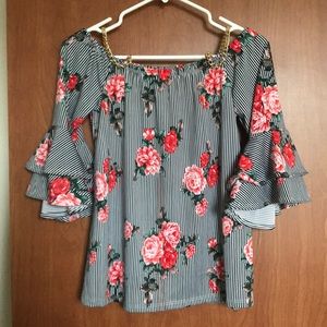 Floral top with bell sleeves